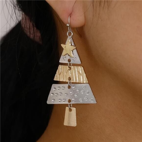 ✨ Festive Christmas Tree Dangle Earrings | Holiday Drop Jewelry | Gift for Her - Picture 3 of 4